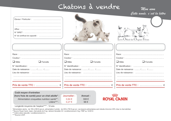 Feuille vente chaton